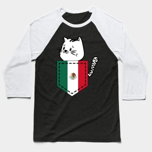 Patriotic Pocket Pussy - Cat Lover -  Mexican Patriot Baseball T-Shirt